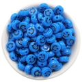 Blue acrylic smiley face flat round beads for DIY jewelry and bracelet making - Smile Face Style / 50 Pieces / Sapphire Blue