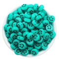 Teal green flat round acrylic smiley face beads for DIY jewelry making crafts - Smile Face Style / 50 Pieces / Malachite green