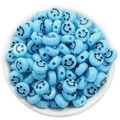 Flat round light blue acrylic smiley face beads for DIY jewelry making - Smile Face Style / 50 Pieces / Light Blue