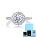 Klassieke S925 zilveren halo ring met 1 karaat moissaniet en echtheidscertificaat - US Maat 5 / Lab Diamant (Met NGTC-certificaat & Doos)