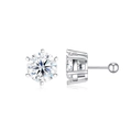 Makroansicht klassischer Diamantohrstecker mit Sechs-Krallen-Fassung und Schraubverschluss - 5m-14m / S925 Silber Moissanit 6-Krappen-Stil (50 Punkte)