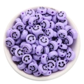 Flat round purple acrylic beads with smiley face pattern for DIY jewelry making - Smile Face Style / 50 Pieces / Purple