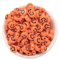 Flat round orange smile face beads in a white bowl for DIY jewelry making - Smile Face Style / 50 Pieces / Orange Red