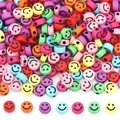 Colorful acrylic smiley face flat beads with side holes for DIY jewelry making - Black Letter / 50 Pieces / Solid Color Mixed