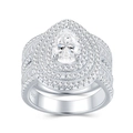 Dettaglio del marchio S925 su anello di lusso con diamante taglio a pera e doppio halo - Taglia US 5 / Anello Principale Taglio a Pera