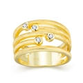 Detailed macro view of S925 silver layered ring with brushed gold finish and 4 zircons - US Size 5 / Moissanite Ring / Gold
