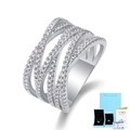 Multi-layer crossover S925 sterling silver ring with pavé moissanite in white gold finish - US Size 5 (HK 11) / S925 Silver Moissanite Ring With GRA Certificate And Gift Box