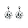Close-up of S925 sterling silver dangle earrings featuring round-cut moissanite stones - Punched Moissanite Stud Earrings (E13910)