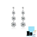 Three-stone moissanite earrings in S925 sterling silver with GRA certificate and gift box - Punched Moissanite Drop Earrings With Certificate Gift Box (E13931)