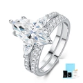 Set di anelli in argento S925 con moissanite taglio marquise e fascia di diamanti abbinata - Taglia US 5 / Anelli Marquise (Con Certificato/Scatola Regalo)