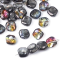 Iridescent square glass bead with dark smoke texture and vibrant color accents - 20Pcs/Pack / Size 8
