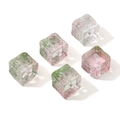 5pcs set of cube glass beads with floral relief in pink and green gradient colors - Embossed Sun Flower Cube / 11mm (Aperture approx 1.5mm, 5 pcs/pack) / Pink and Green