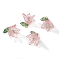 Pink acrylic lily flower pendant charms with faux pearl and gold metal loop for DIY jewelry - Pink