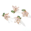 Pink iridescent acrylic lily flower pendants with pearls for DIY jewelry making - Light Coffee