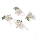 Set of four iridescent acrylic lily flower pendants with pearls for DIY jewelry making - White