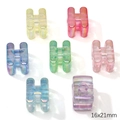 Rainbow acrylic H-letter bead with iridescent finish for DIY jewelry crafting, 16x21mm - Letter H