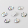 Flatback round acrylic AB rhinestones with dual holes for sewing on clothing and crafts - 10mm (100 Pieces/Pack) / AB White