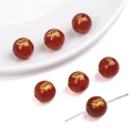 Perla in agata rossa 8-10mm con incisione zodiacale Maiale dorato per bracciali - 10mm (1 Pezzo/Confezione) / Maiale