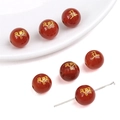 Cuenta redonda de ágata roja de 8-10mm con grabado dorado del signo buey - Vaca