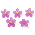 Translucent purple acrylic flower beads with yellow center and horizontal drill hole - Purple