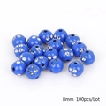 Blue 8mm acrylic round beads with white rhinestones for DIY jewelry making 100pcs - Round Zirconia Style / 8mm Diameter 1.8mm Hole 100 Beads/Pack / Sapphire Blue