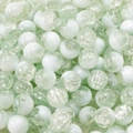Green and white crackle glass beads with ice texture for DIY jewelry making - Green