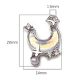 Iridescent moon pendant charm in silver alloy with rhinestones and pearl detail 20x14mm - Moon and Stars Cluster / 1 Piece
