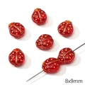 Red glass ladybug beads with gold dots, 8x9mm handmade charms for DIY jewelry making - Little Ladybug / 2 Pieces/Pack (8x9mm)