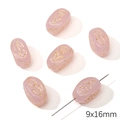 Pink 9x16mm oval glass beads with gold floral engraving for DIY jewelry making - Square Column