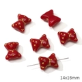 Red bow tie clover glass beads with gold pattern for DIY jewelry making 14x16mm - Bear / 1 Piece (14x16mm)