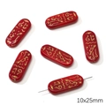 Red oval glass beads with gold etched symbols for DIY jewelry making 10x25mm - Egyptian Rune Tablet / 1 Piece (10x25mm)