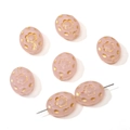 Pink Czech glass beads with gold floral pattern and dots for DIY bracelet making - Floral Disk Bead