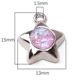DIY silver star pendant with pink multifaceted crystal insert for jewelry making - Pink Purple Star / 1 Piece