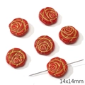 Red and gold 14x14mm rose flower Czech glass beads with lateral holes for DIY jewelry - 14x14mm / Golden Rose (1 Piece/Pack) / Red Series