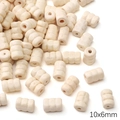 Vintage wood cylindrical beads 10x6mm for DIY jewelry making with triple groove design - Three-Section Column / 20 Pieces/Pack (10x6mm, Aperture Approx. 2mm) / Natural Wood Color