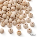 7x8mm natural wood beads with visible grain for DIY jewelry and bracelet making - Wood Round Bead / 20 Pieces/Pack (7x8mm, Aperture Approx. 2.5mm) / Natural Wood Color