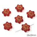 Red flower clover glass beads 16x18mm with gold etched texture for DIY jewelry making - 16x18mm / Vintage Sunflower (1 Piece/Pack) / Red Series
