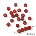 Octagonal 6x6mm red faceted glass beads with turquoise marbling for jewelry making - Octagonal Fire Polish