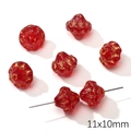 Red 11x10mm glass clover beads with gold painted patterns for DIY jewelry making - 11x10mm / Lantern Bead (1 Piece/Pack) / Red Series