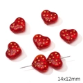 Red heart-shaped DIY beads with gold dots for jewelry making measuring 14x12mm - Polka Dot Heart