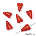 Red 10x16mm four-leaf clover Czech glass beads with golden patterns for DIY jewelry - 10x16mm / Heart Leaf (1 Piece/Pack) / Red Series