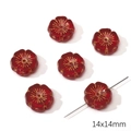 14x14mm red clover Czech glass beads with gold floral pattern for DIY jewelry making - 14x14mm / Hawaiian Flower (1 Piece/Pack) / Red Series