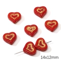 Handmade red heart-shaped glass beads 14x12mm with vintage gold pattern for DIY jewelry - Gold Traced Heart
