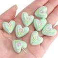 Light green acrylic heart beads with tulip pattern and iridescent finish for DIY jewelry - 20x19mm (2 Pieces/Pack) / Qingchuan Green