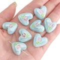 Lichtblauwe hartvormige kralen met tulpenpatroon voor DIY maken van sieraden - 20x19mm (2 Stuks/Verpakking) / Meerblauw