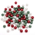 Polished red, green, and white glass pearl beads for Christmas DIY jewelry making - Artificial Pearl Coated Round Bead (1#) / 50 Pieces/Pack (8mm) / Christmas Mixed Colors (Red/Green/White)