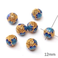Blue enamel 12mm Cloisonne beads with gold hollow patterns for DIY jewelry making - Lotus Four-Hole Round Bead / 12mm (1 Piece) / Blue