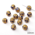 10mm golden hollow alloy beads with blue enamel flower patterns for DIY jewelry - Buddhist Symbol Bead / 10mm (1 Piece) / Blue