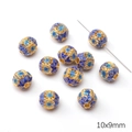 Blue and gold cloisonné enamel hollow floral beads for DIY jewelry making 10x9mm - Brushed Two-Color Olive Bead / 10x9mm (1 Piece/Pack) / Blue