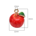 Macro shot of red apple alloy pendant showing dimensions of 15mm height and 11mm width - Apple Style(#1) / 1 Piece/Pack (11x15mm, Hole 1.5mm)